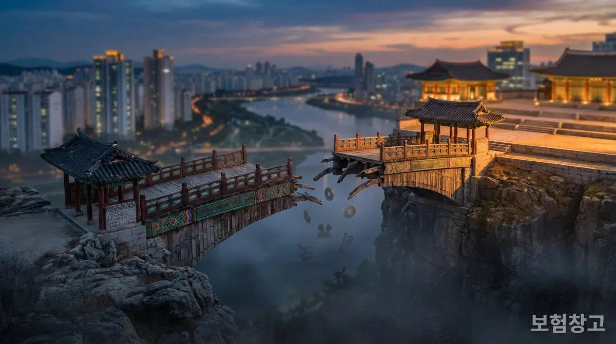 은퇴 후 소득 공백기를 상징하는 한국적 다리 이미지