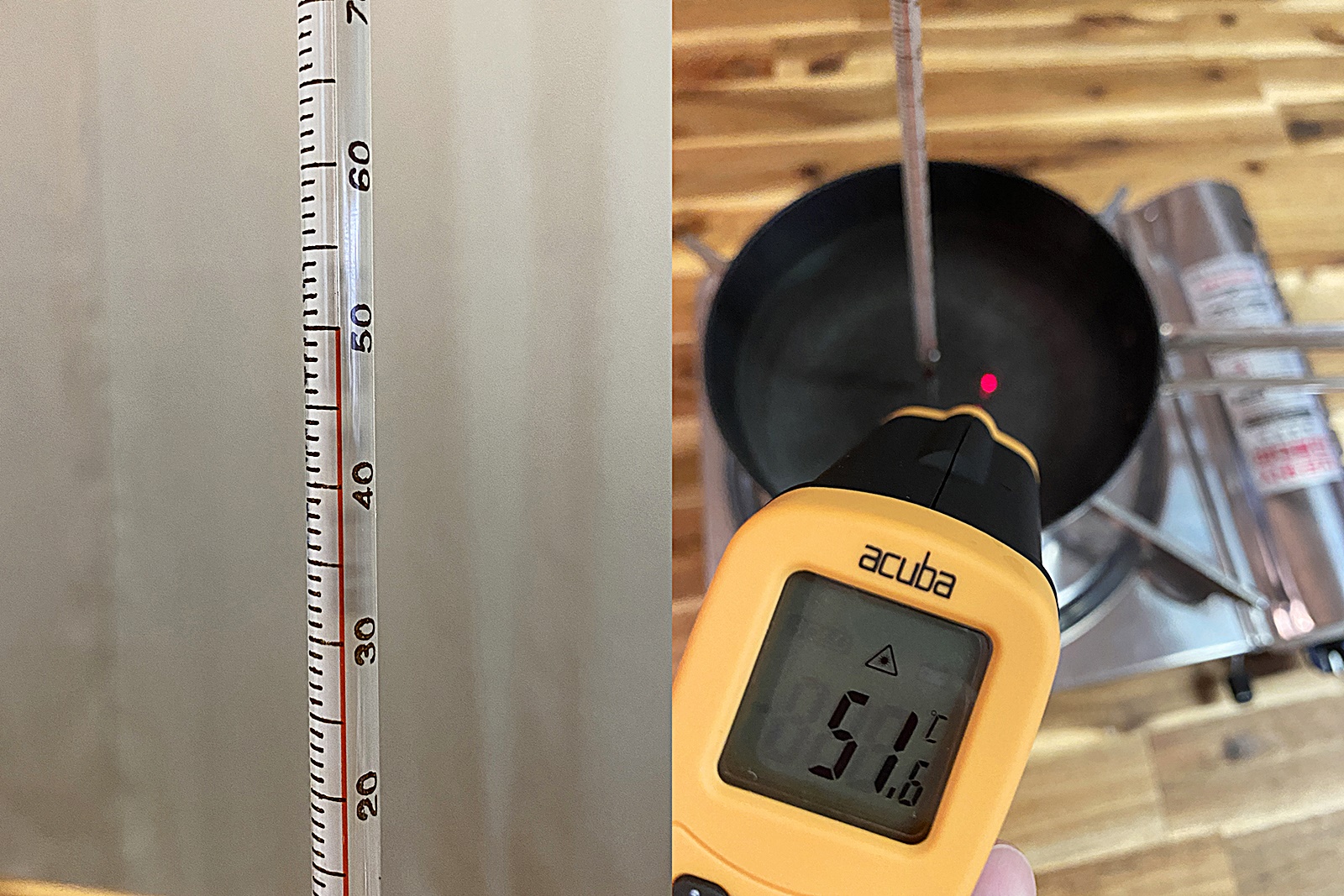 검은색 코팅 냄비 물 끓이며 온도계 비교 실험 2