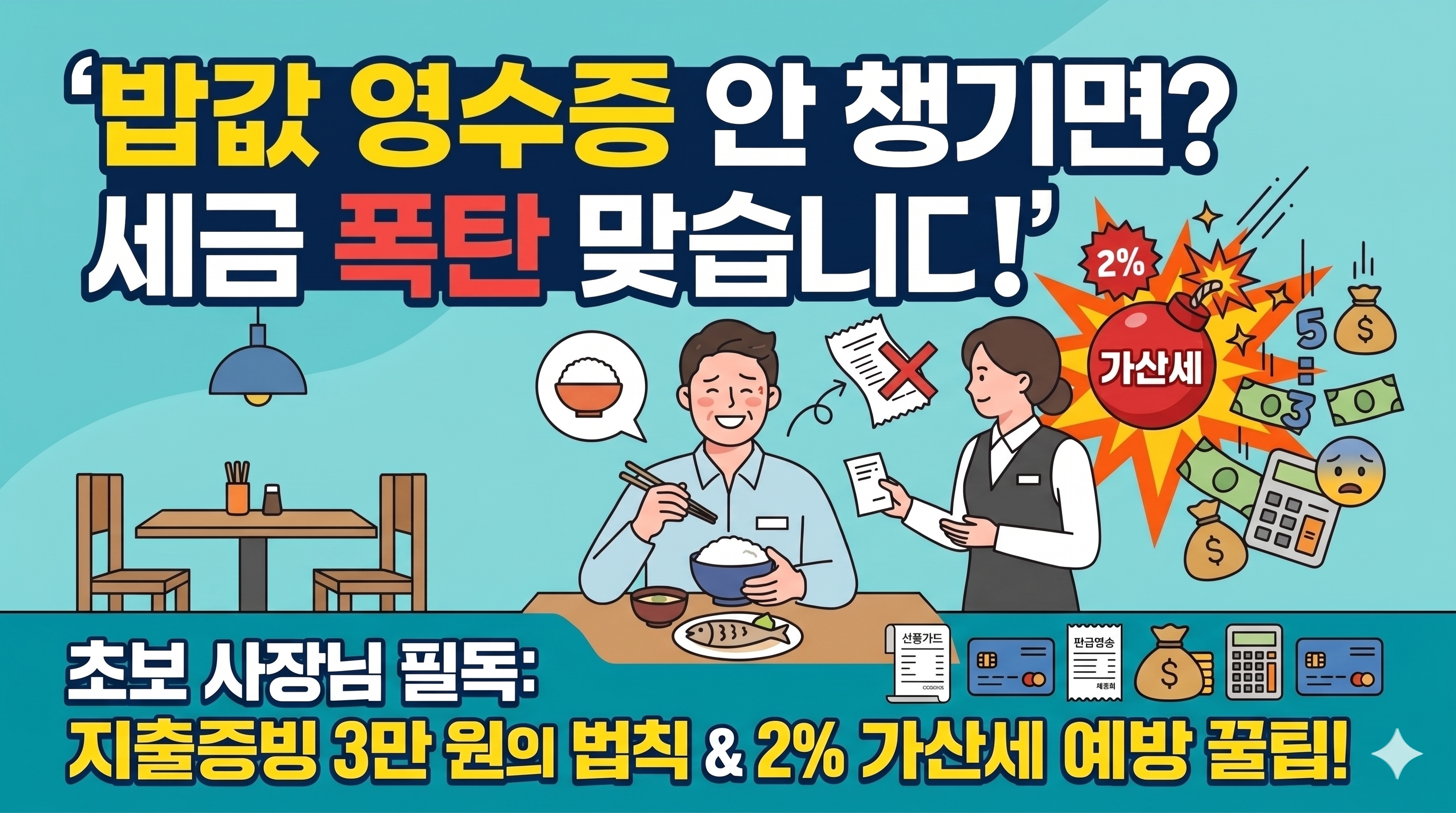 초보 사장님을 위한 3만원 초과 지출 적격증빙 미수취 시 부과되는 2% 증빙불비 가산세 및 세금 폭탄 주의 안내 썸네일