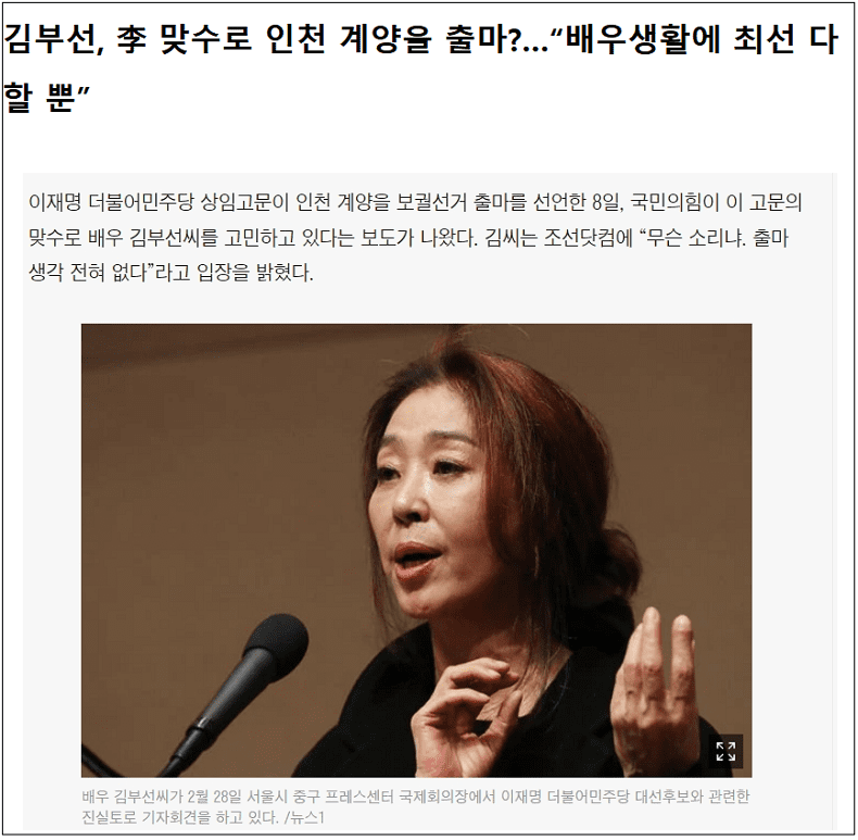 "국힘 병신들이 김부선 국회의원 만들고 싶댄다"