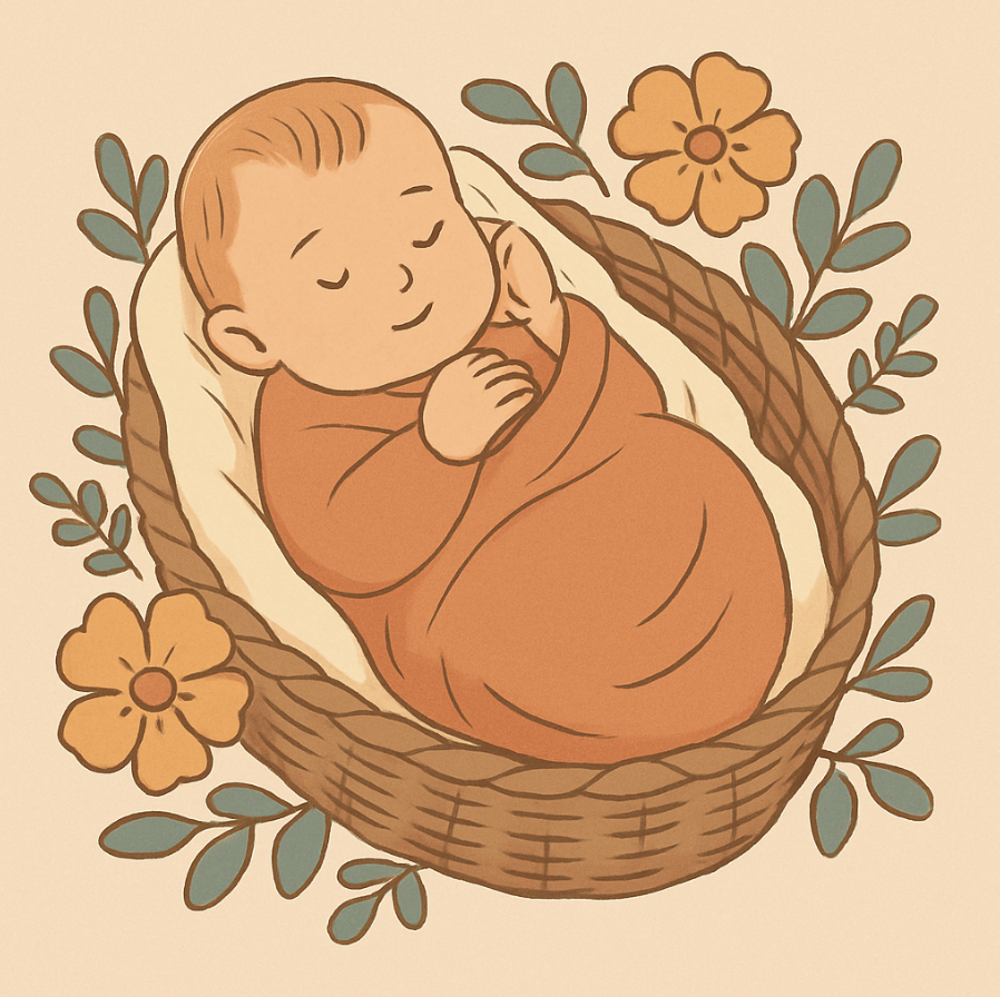 바구니 속 아기 컨셉 일러스트