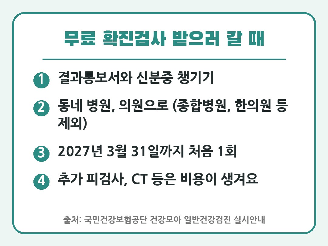 건강검진 무료 확진검사 준비물과 병원 카드