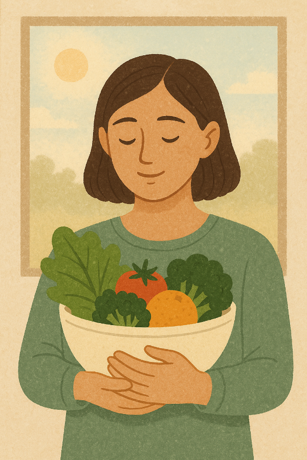 음식이 마음에 미치는 영향에 관한 일러스트 이미지