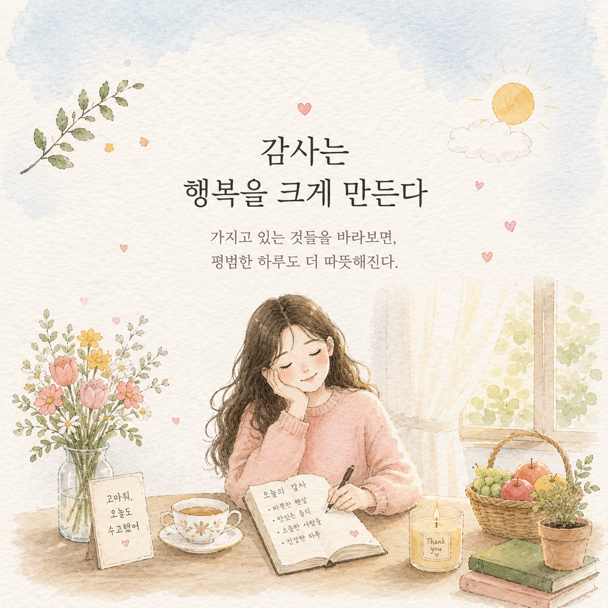감사는 행복을 크게 만든다 감사 일기 행복 글귀 이미지