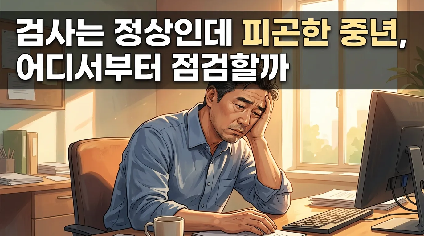 아침 출근 후 책상에서 피곤해하는 중년 직장인