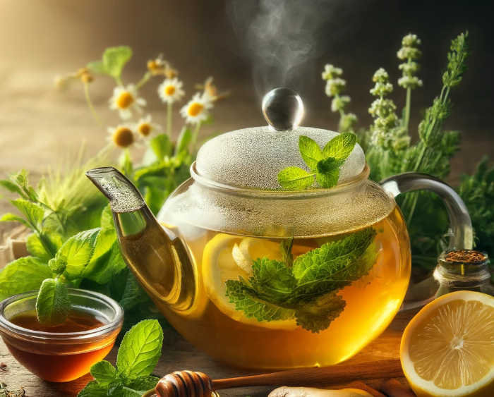 차로 마시는 천연 진통제 글의 썸네일 - 국화차, 유리주전자가 있는 이미지