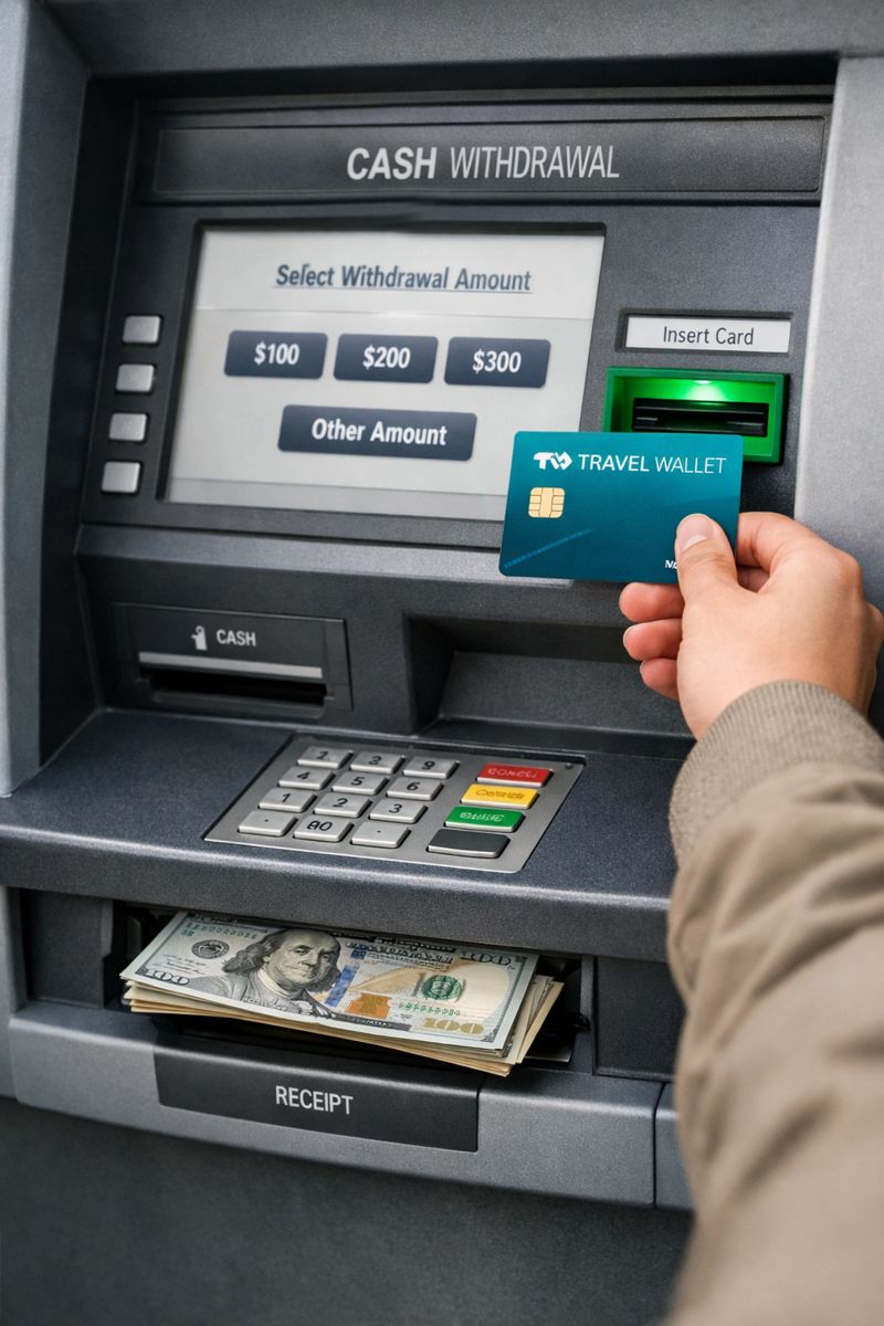 트레블월렛카드로 ATM에서 현금을 인출하는 사진