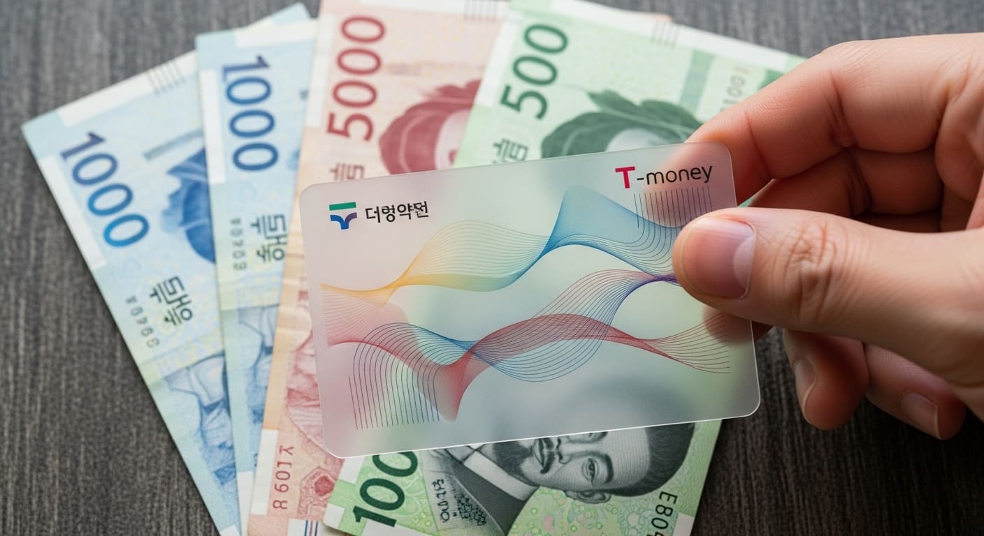 두 장의 티머니 카드 사이에서 잔액을 교환하는 모습