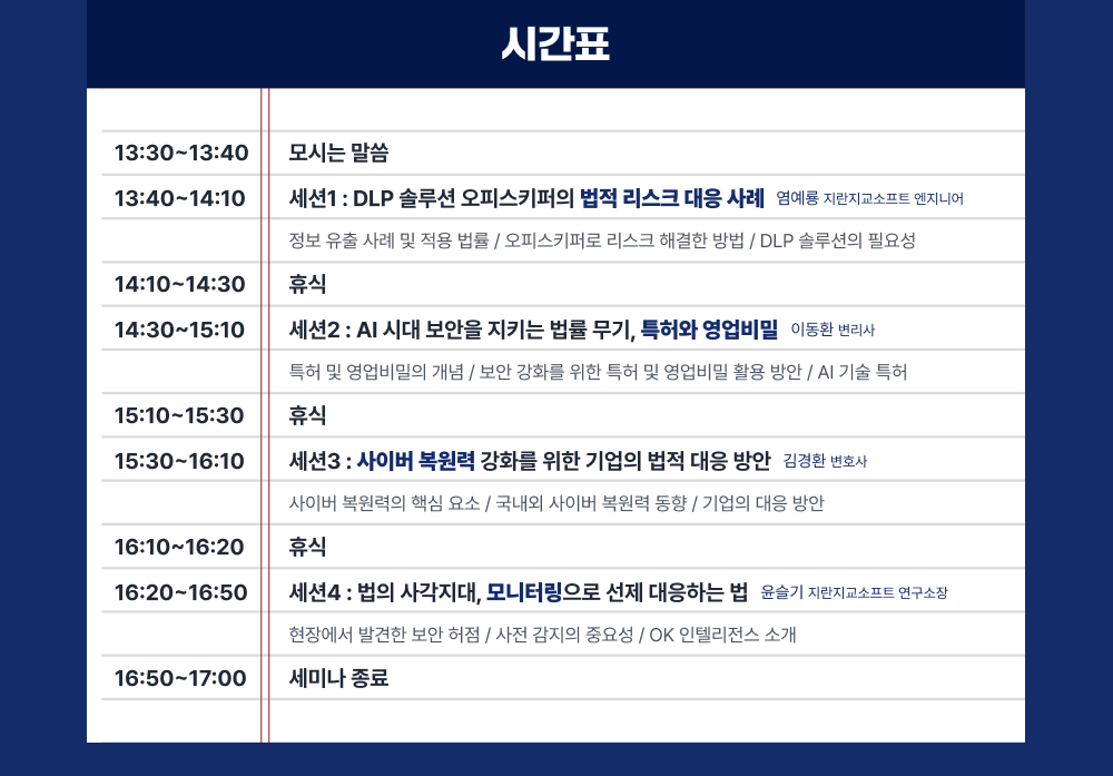 제21회 오피스키퍼 보안세미나 상세 커리큘럼