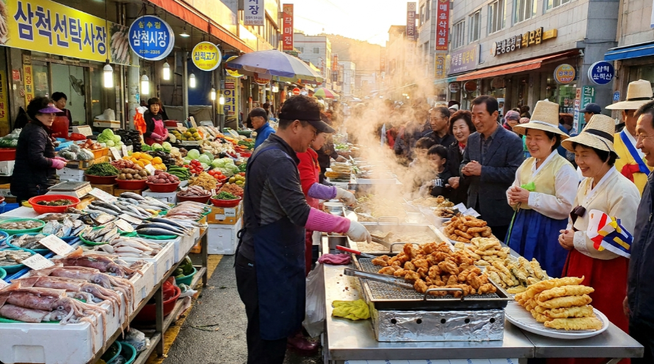 삼척 중앙시장의 활기찬 모습과 먹음직스러운 로컬 음식들