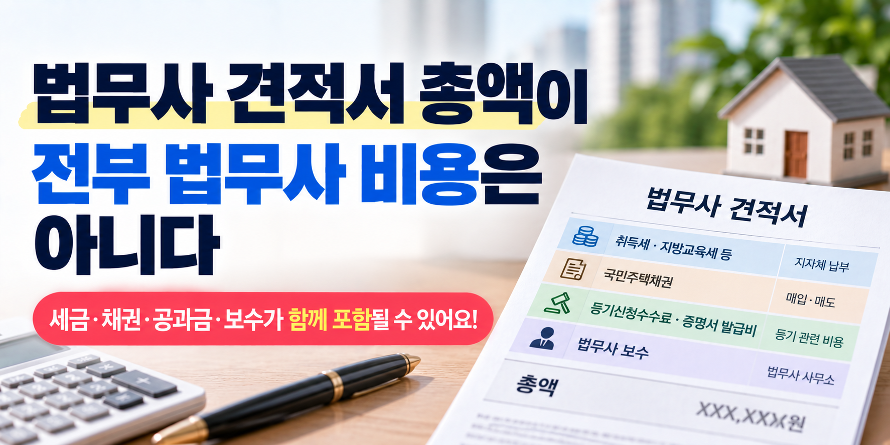 법무사 견적서 총액과 세금·채권·공과금·보수 구분 이미지