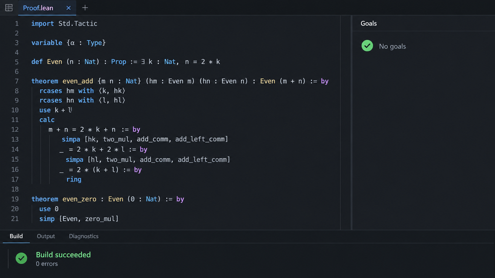 Lean theorem prover code