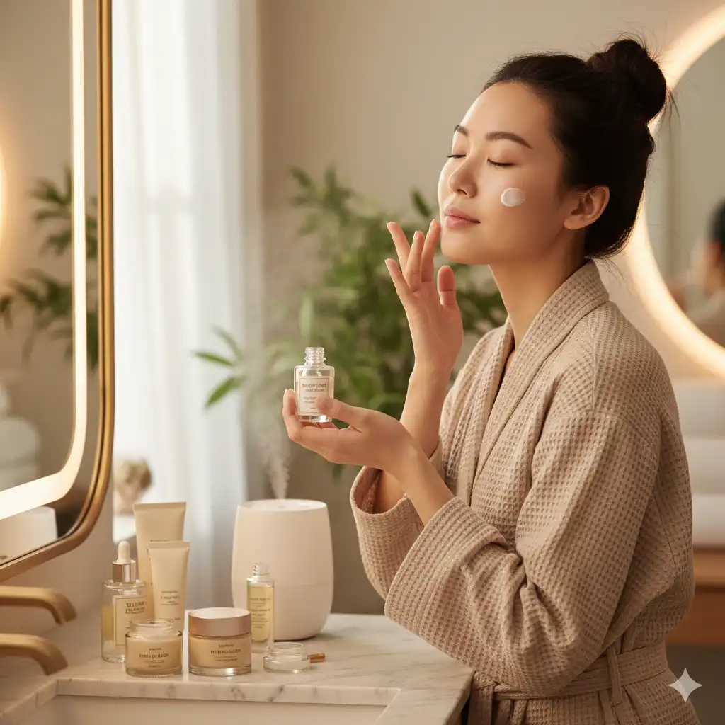 피부 각질이 하얗게 일어난 종아리 부분을 클로즈업한 이미지. (건조증으로 인한 각질 상태)