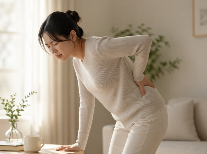 허리 통증으로 몸을 숙인 모습