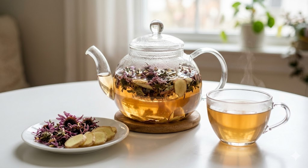 몸의 찬 기운을 몰아내고 염증 수치를 낮추어 인후염과 오한 증상을 빠르게 가라앉히는 천연 소염제 에키네시아 생강 블랜딩