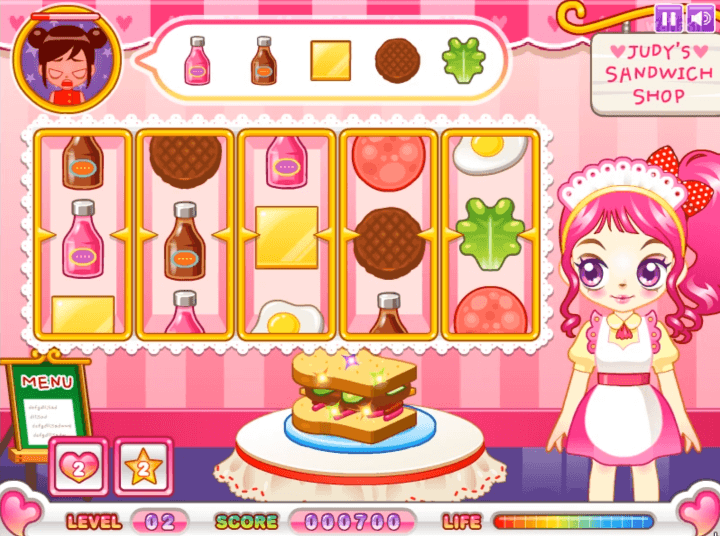 쥬디의-샌드위치-가게-플래시게임-플레이2-샌드위치를-완성한-화면
