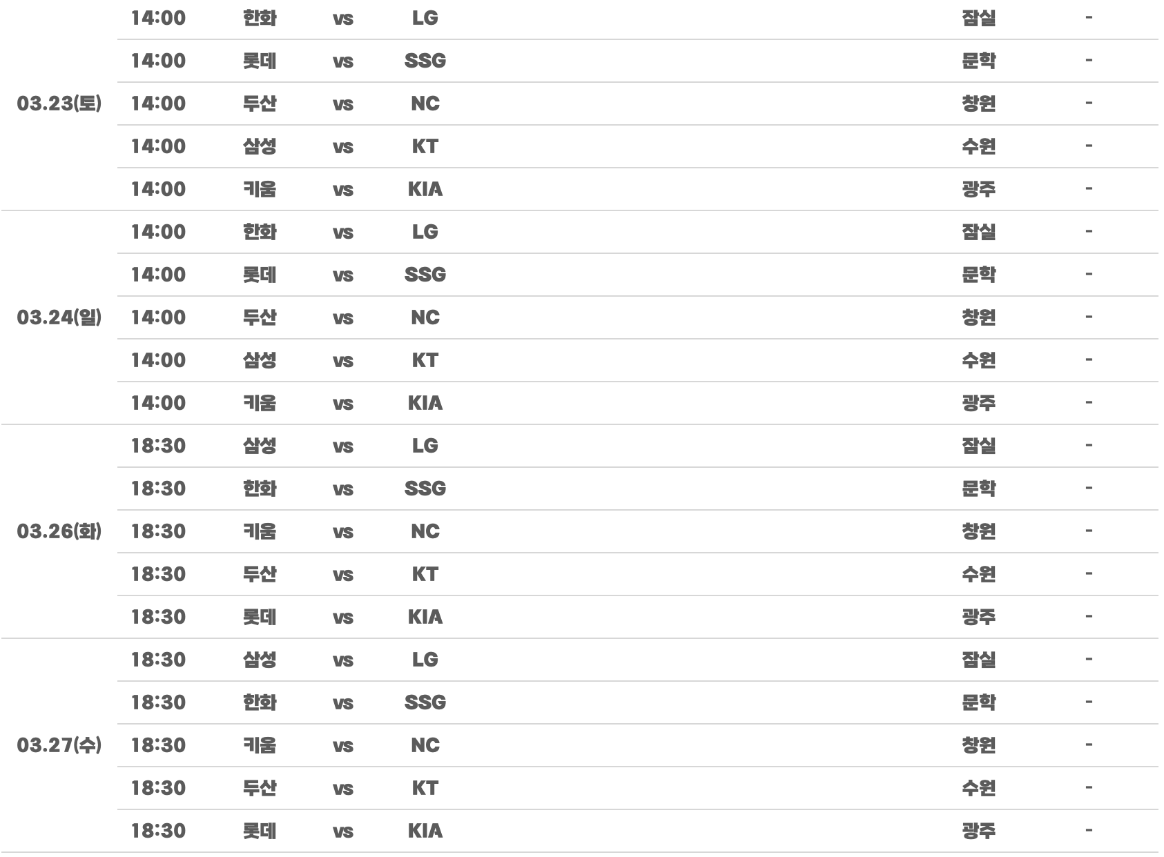 프로야구 개막전 3월 일정 티빙 무료중계