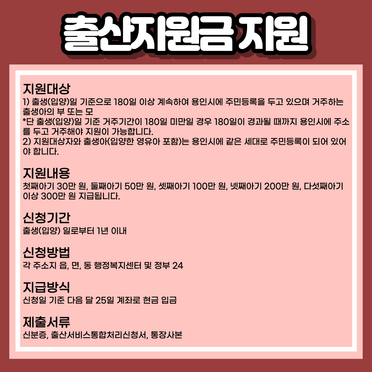 출산지원금 지원