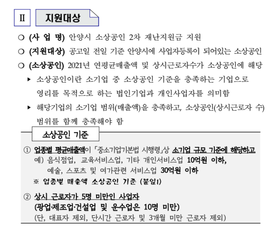 안양시 소상공인 재난지원금 지원대상