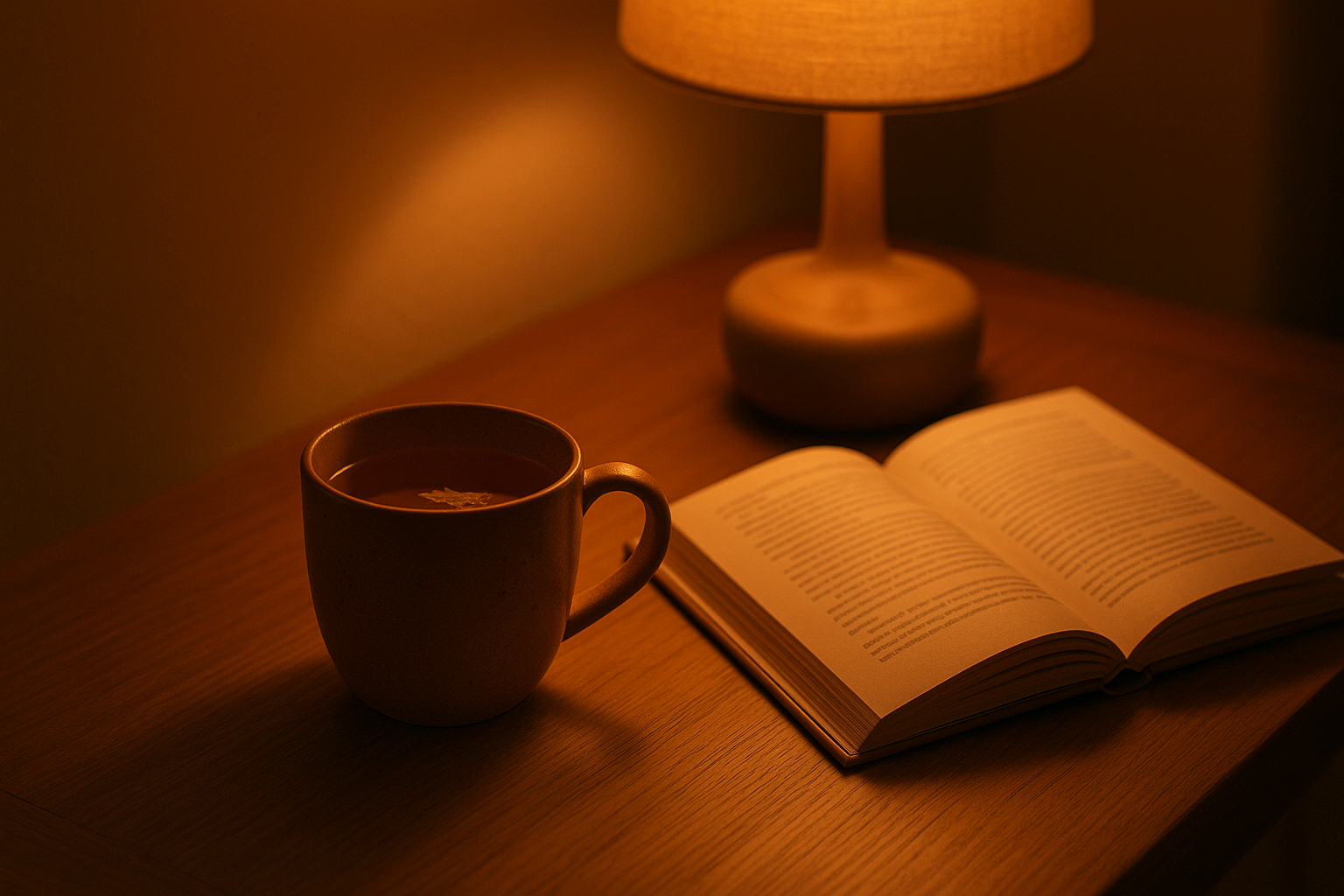 따뜻한 허브차와 책이 놓인 테이블