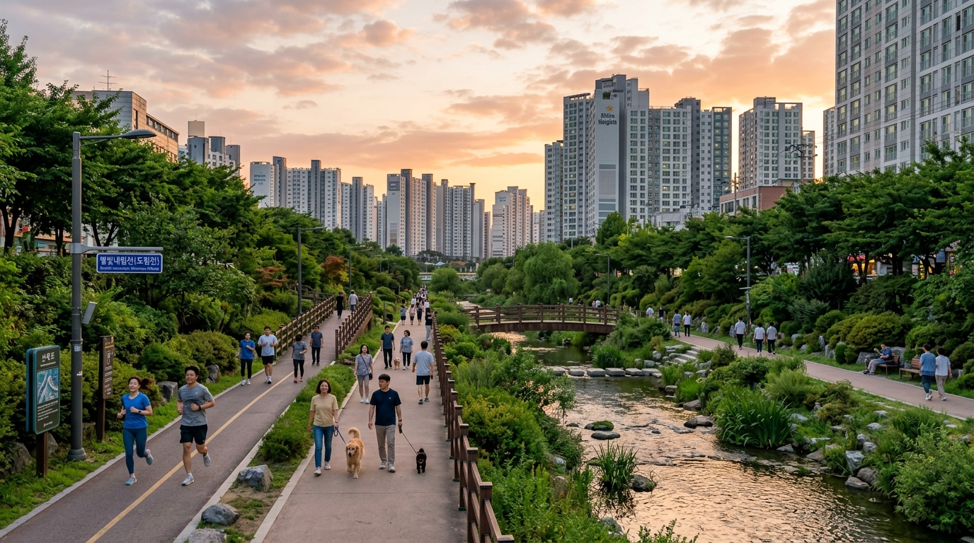 도림천과 신림동 주거지의 평화로운 오후