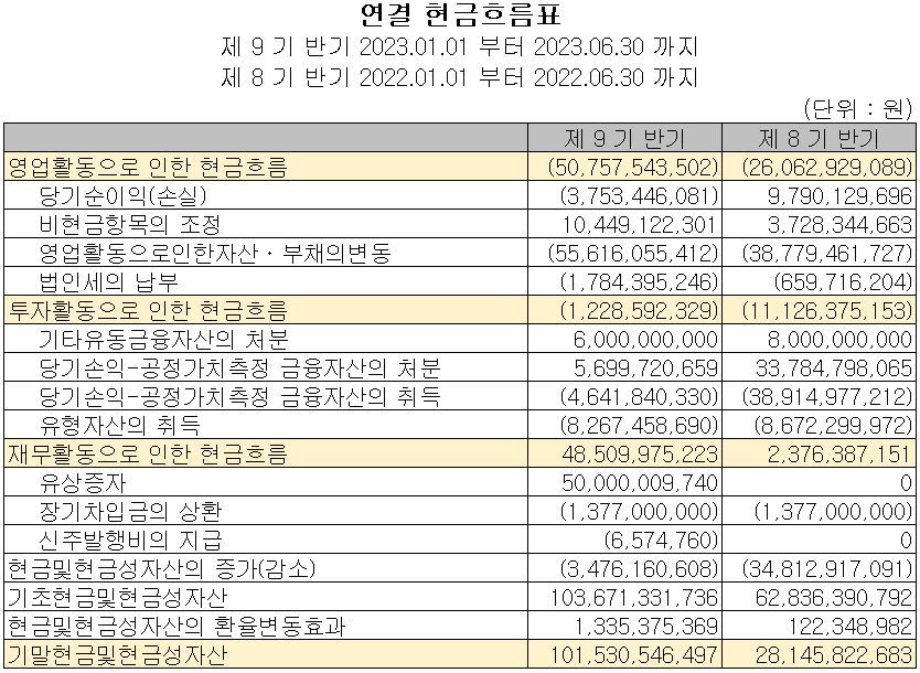 씨아이에스 - 현금흐름표