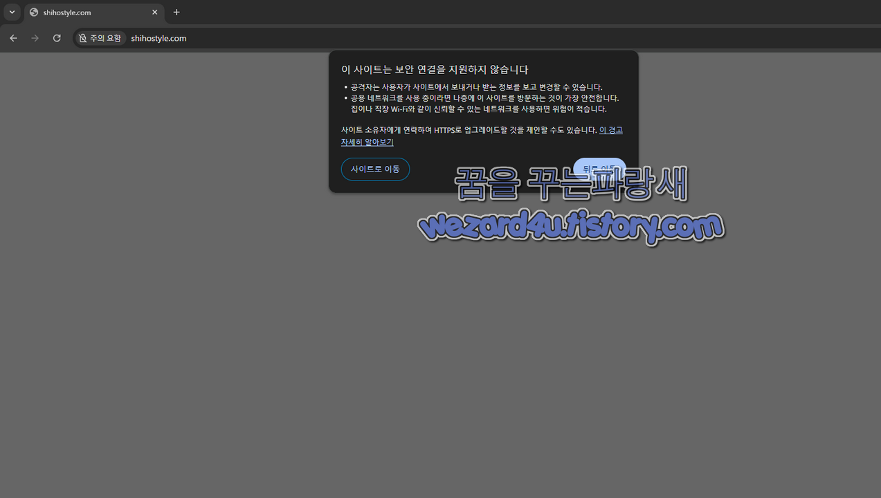 https 미사용 사이트 접속시 화면