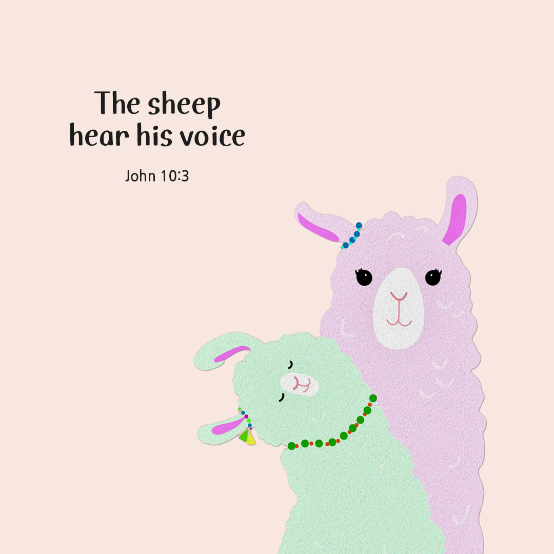 The sheep hear his voice. (John 10:3) by pieonane Daily Bible quote image