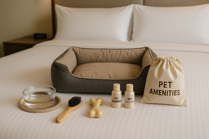 반려동물 전용 어메니티가 놓인 객실