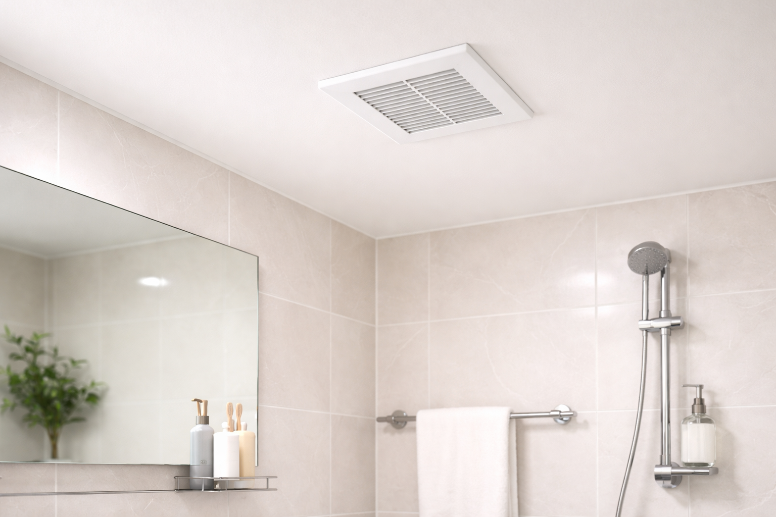 욕실 환풍기 먼지가 쌓일 때 점검할 관리 습관을 설명하는 욕실 환풍기 이미지