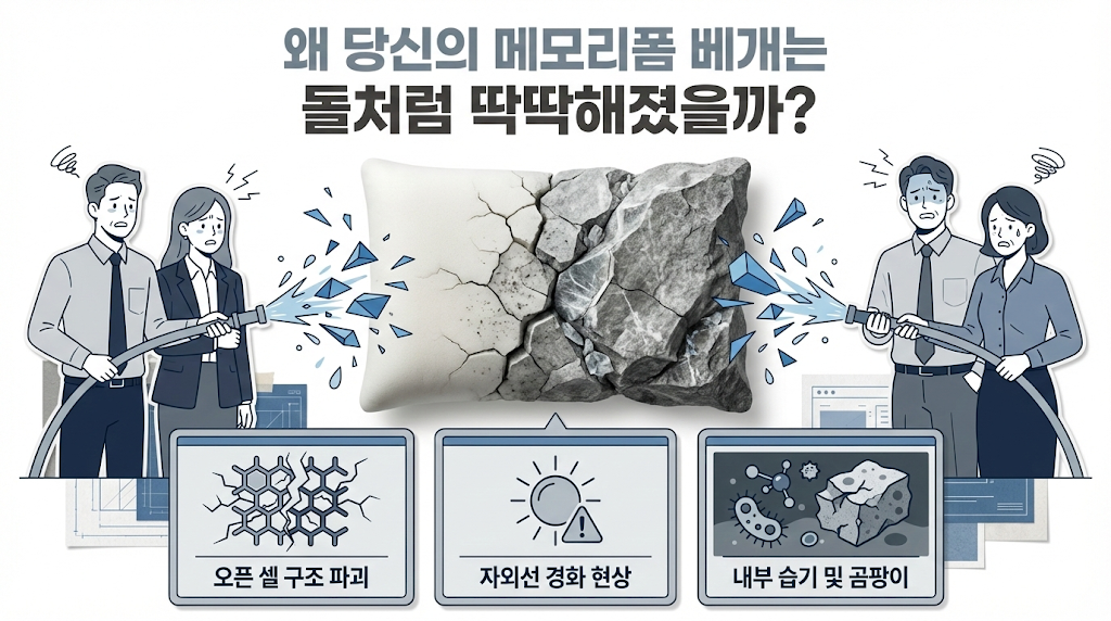 딱딱해진 메모리폼 베게 인포그래픽