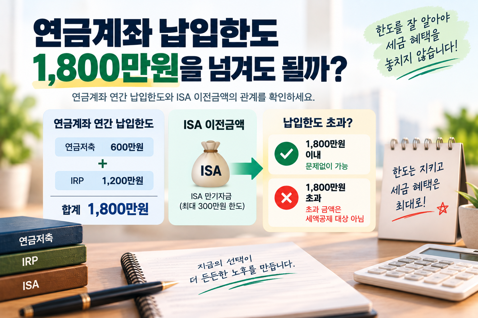연금계좌 1800만원 납입한도와 ISA 만기자금 이전 기준 이미지