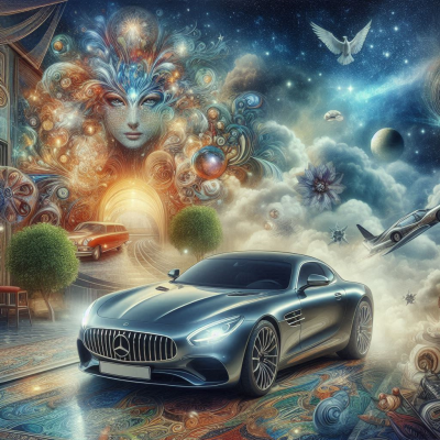 아름다운 여성 얼굴과 고급 자동차가 배경인 장면.