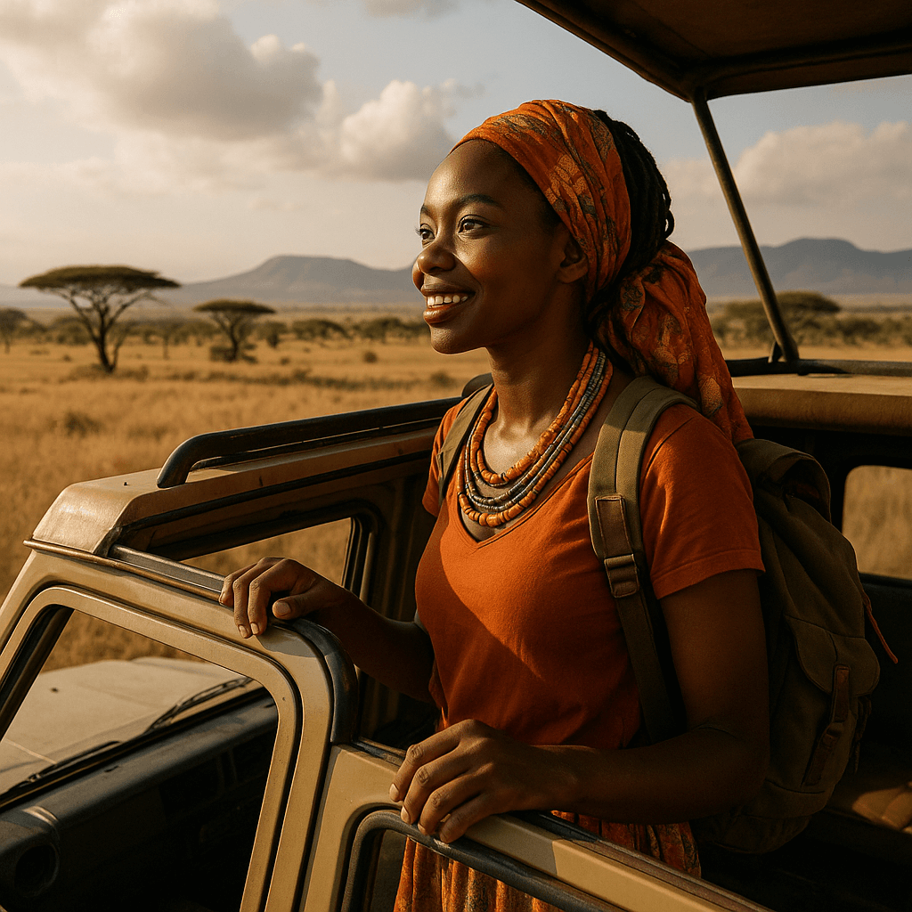 아프리카 여행을 하는 모습