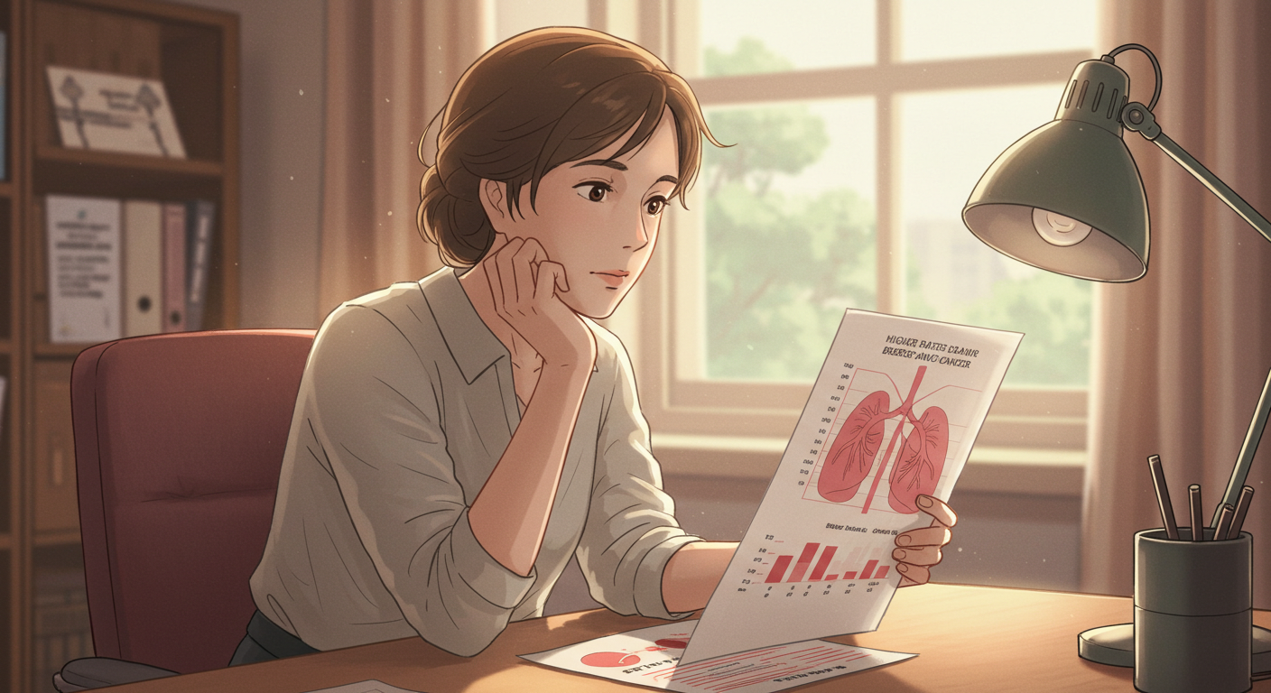 여성 암보험 필요성을 고민하는 여성 일러스트