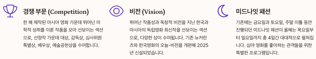 BIFF 상영작 리스트 및 부대 프로그램 섹션 정리 이미지
