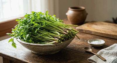 봄 제철 음식 청도 한재 미나리 싱싱한 모습