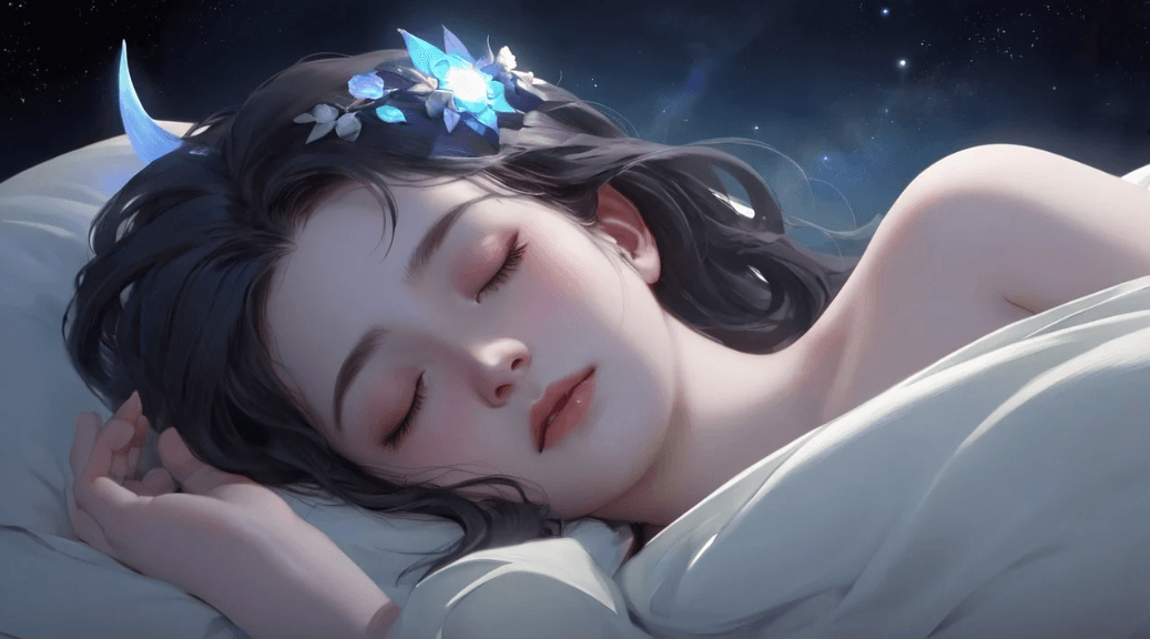침대에서 잠이 든 젊은 여성