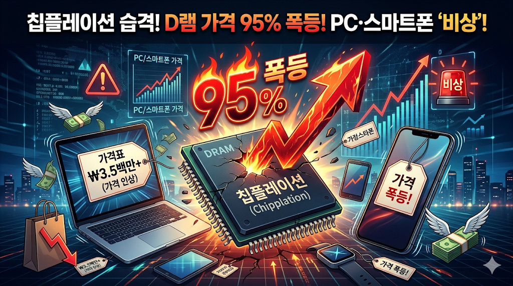 PC 스마트폰 가격 폭등, 칩플레이션, D램 가격 95% 폭등에 전자기기 비상