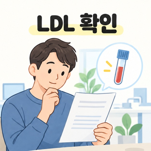 검사 결과지에서 LDL 콜레스테롤 항목을 확인하는 그림