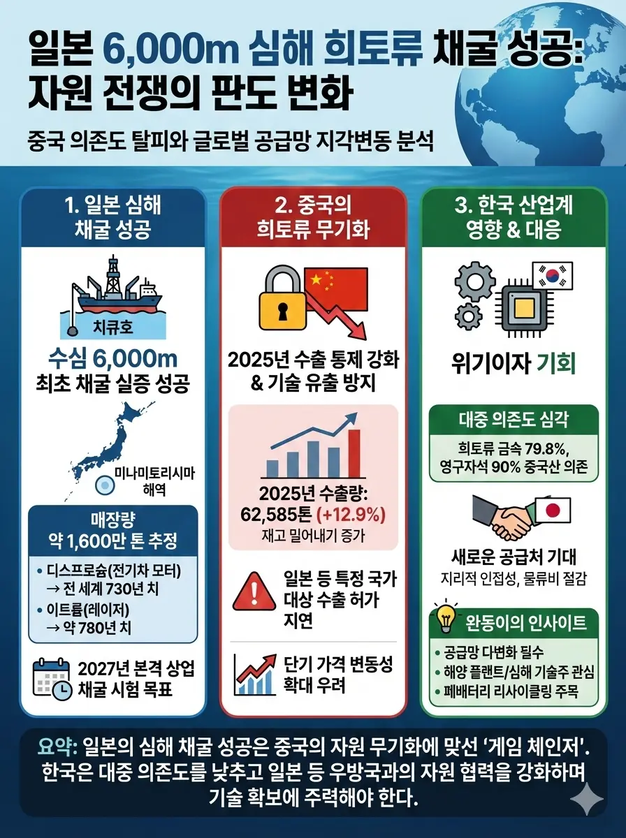 일본 발견 희토류 매장량과 전 세계 수요 비교 인포그래픽