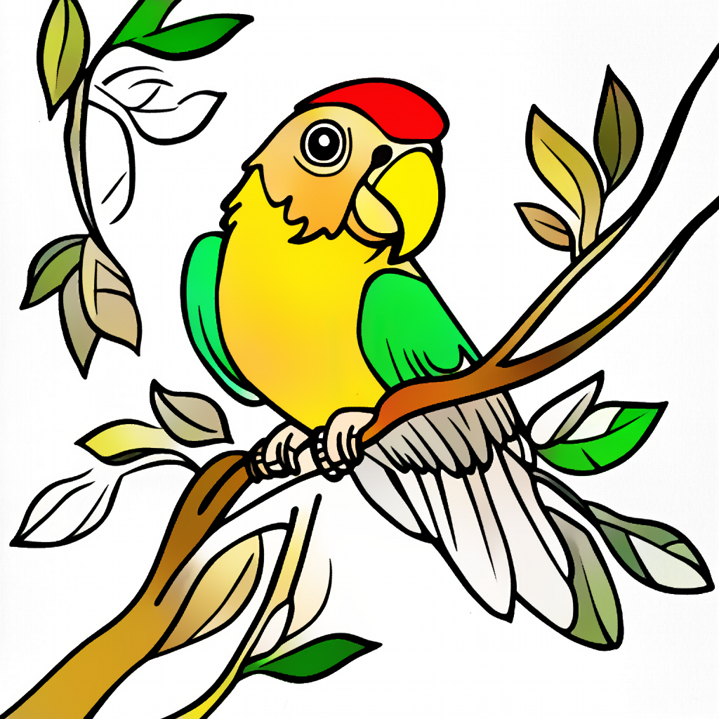 나무에 앉은 앵무새 색칠후