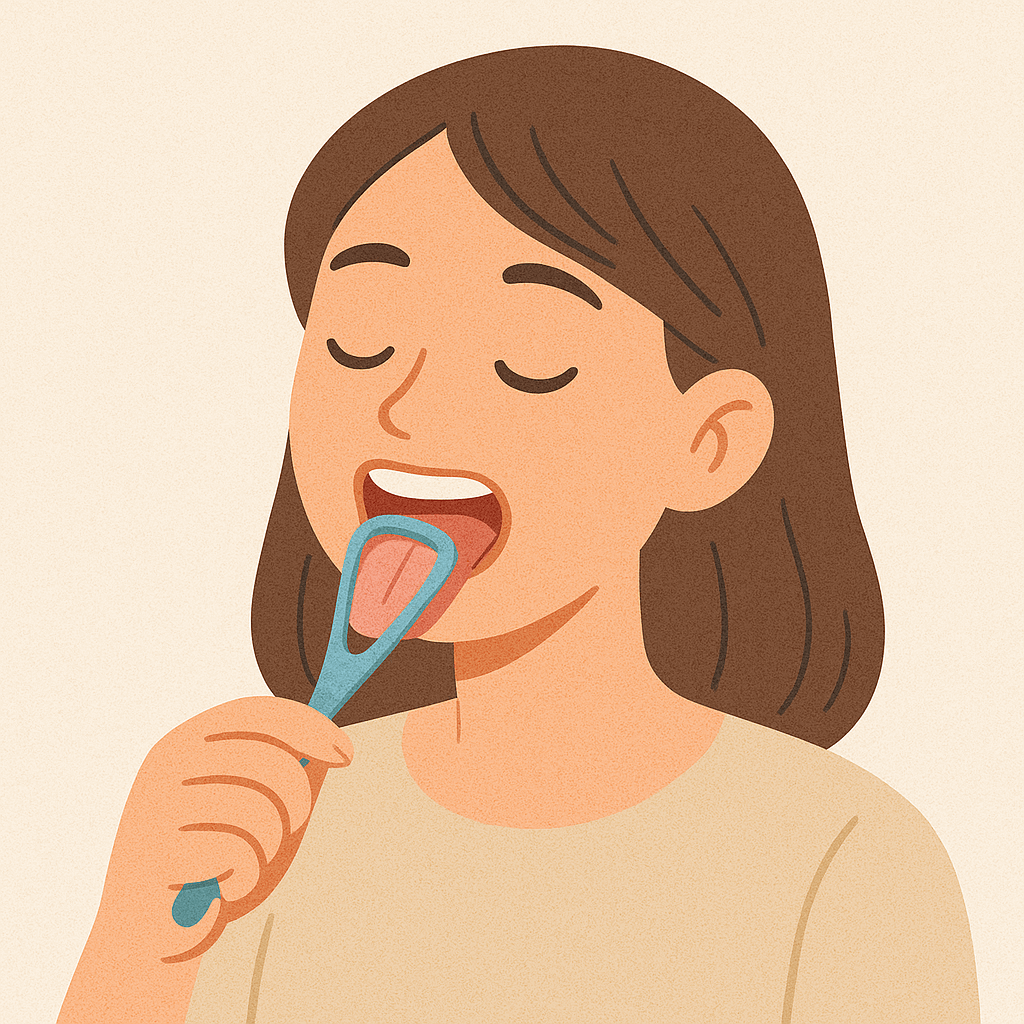 혀클리너 사용하는 모습