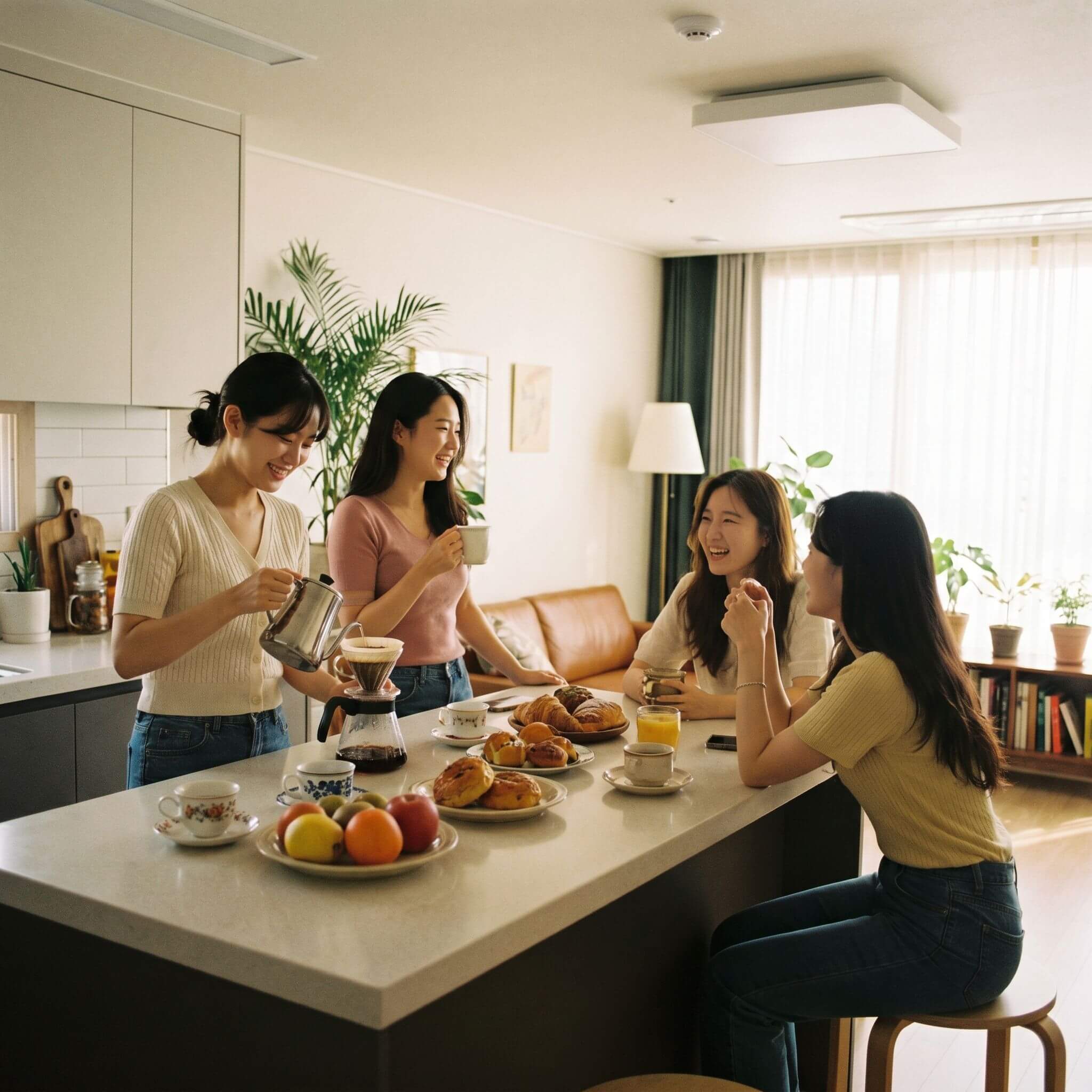집에서 커피모임을 갖는 여성들