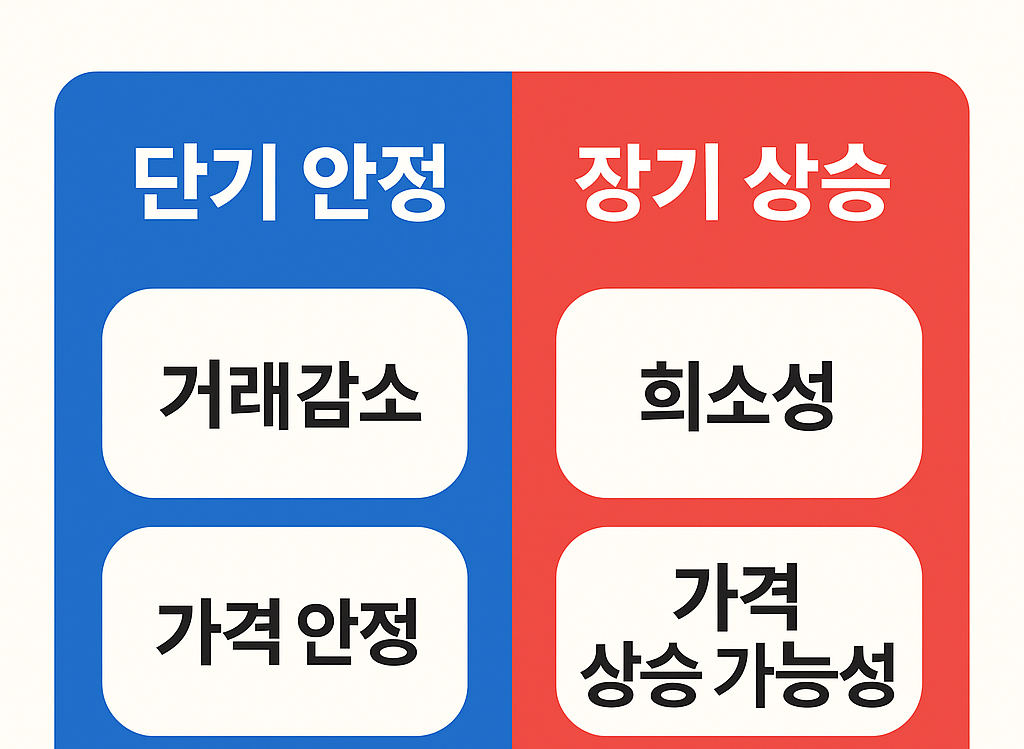 토지거래허가구역의 단기 안정 효과와 장기 상승 가능성을 비교한 표