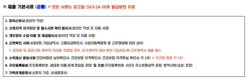 청년노동자통장 필요서류