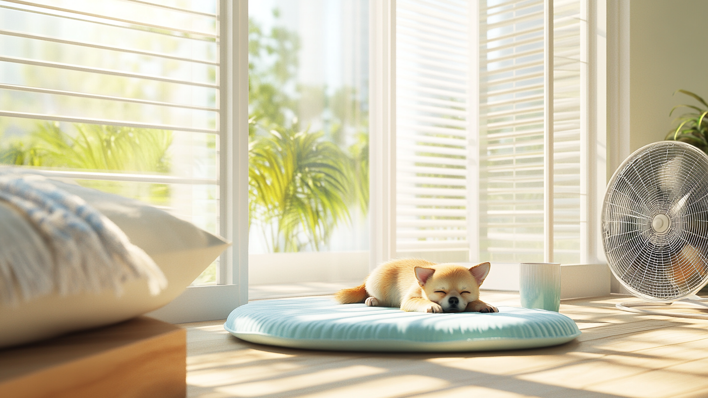 거실 바닥에 잠을 자는 강아지