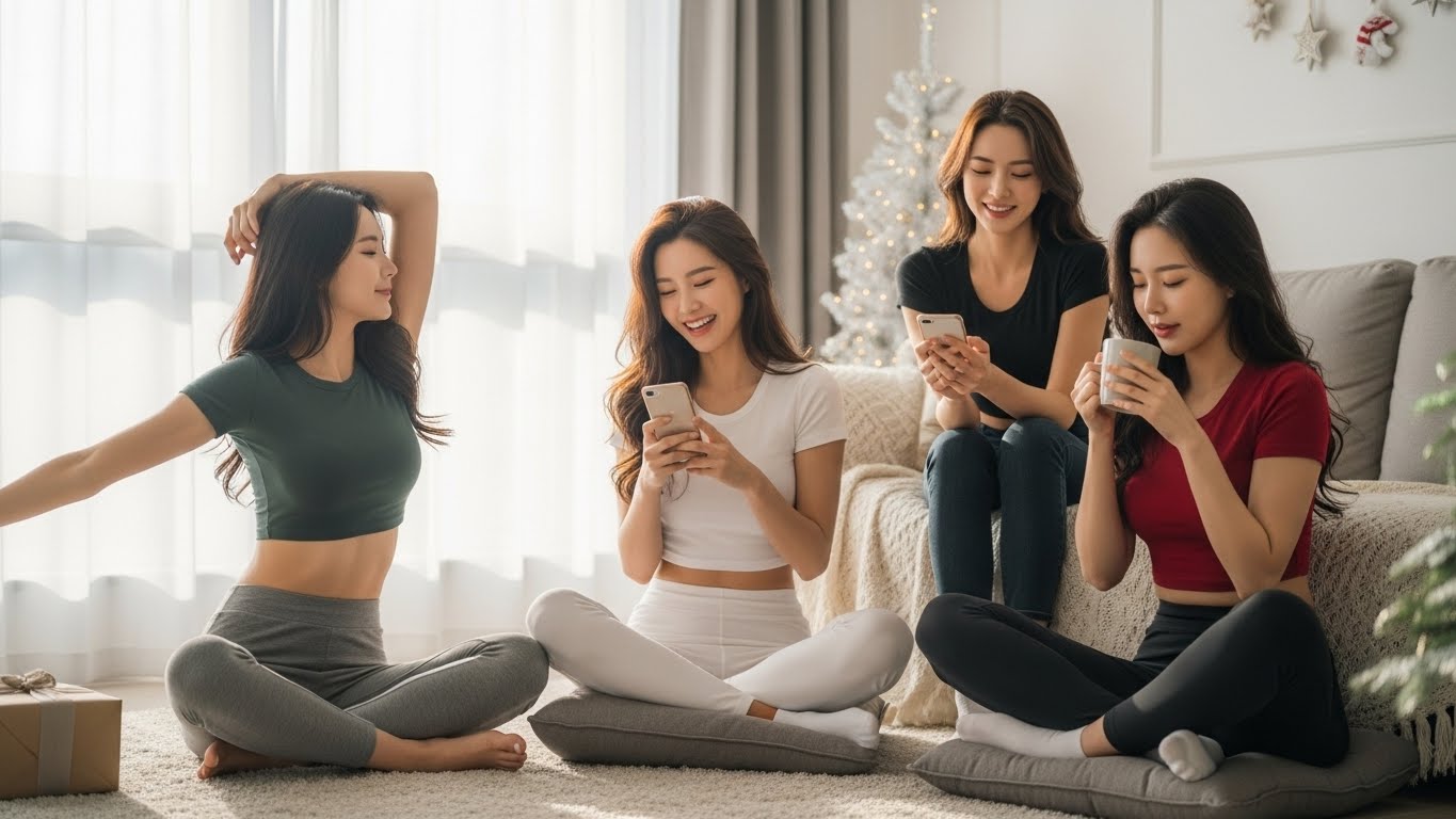 집에서 쉬는 여성들