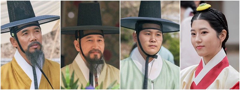 드라마 연인에서 한복을 입고 능군리 사람들 등장인물을 맡은 유교연, 경근직, 공순약, 유영채