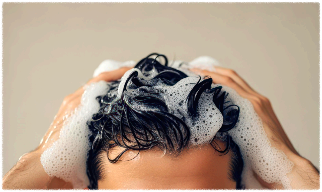 탈모 샴퓨를 사용해서 머리를 감는 이미지